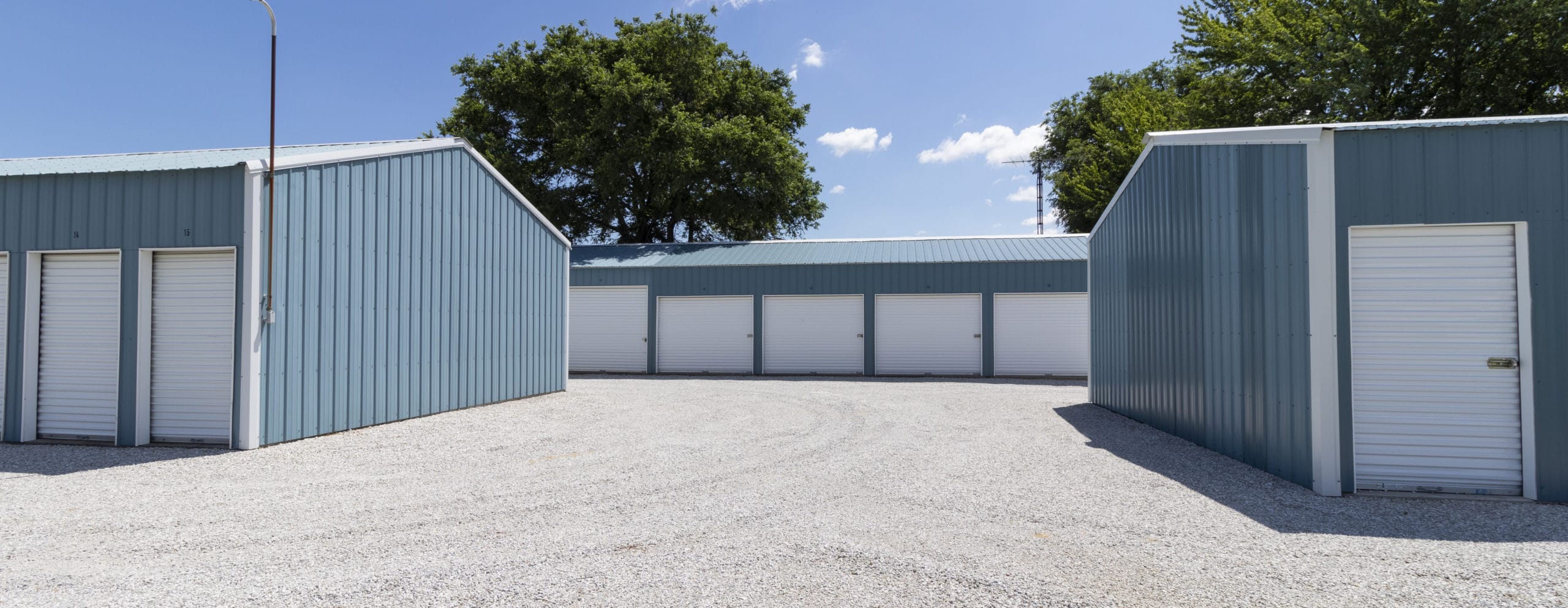 Storage units with closed garage doors